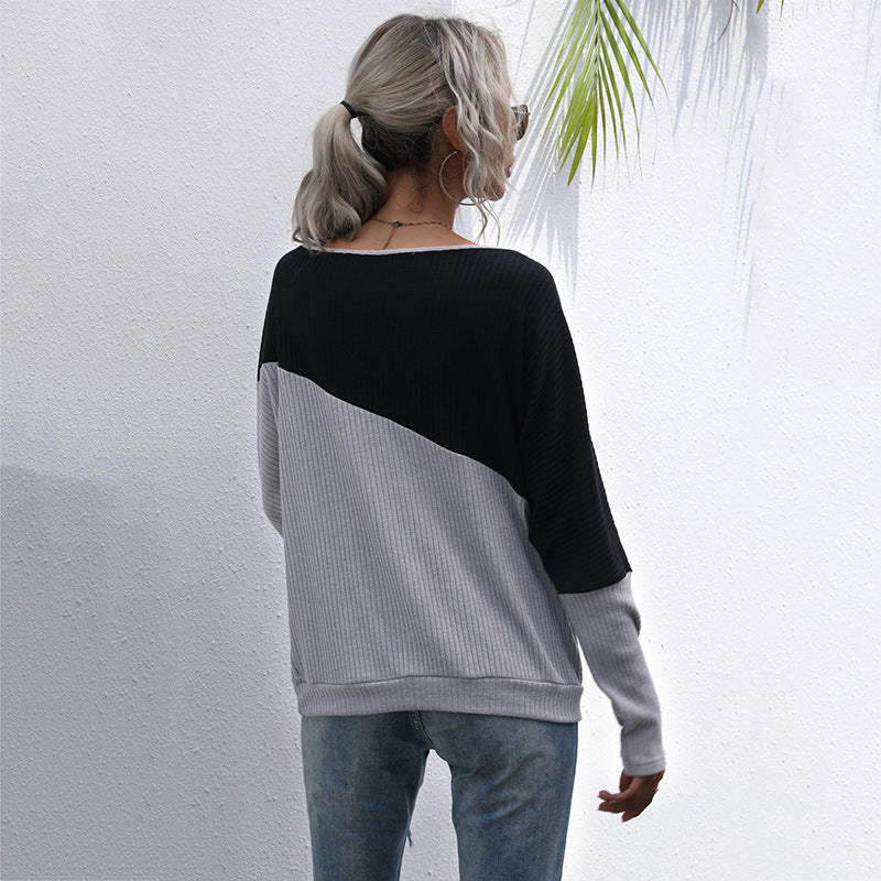 Damen modischer Pullover im lässigen Oversized-Stil mit raffiniertem Farbblockdesign EB