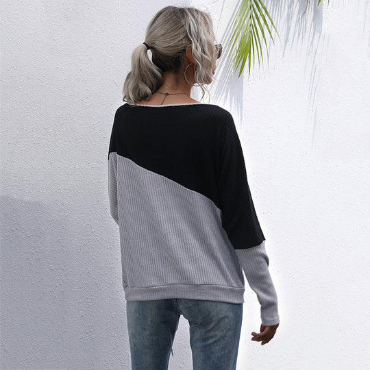 Damen modischer Pullover im lässigen Oversized-Stil mit raffiniertem Farbblockdesign EB
