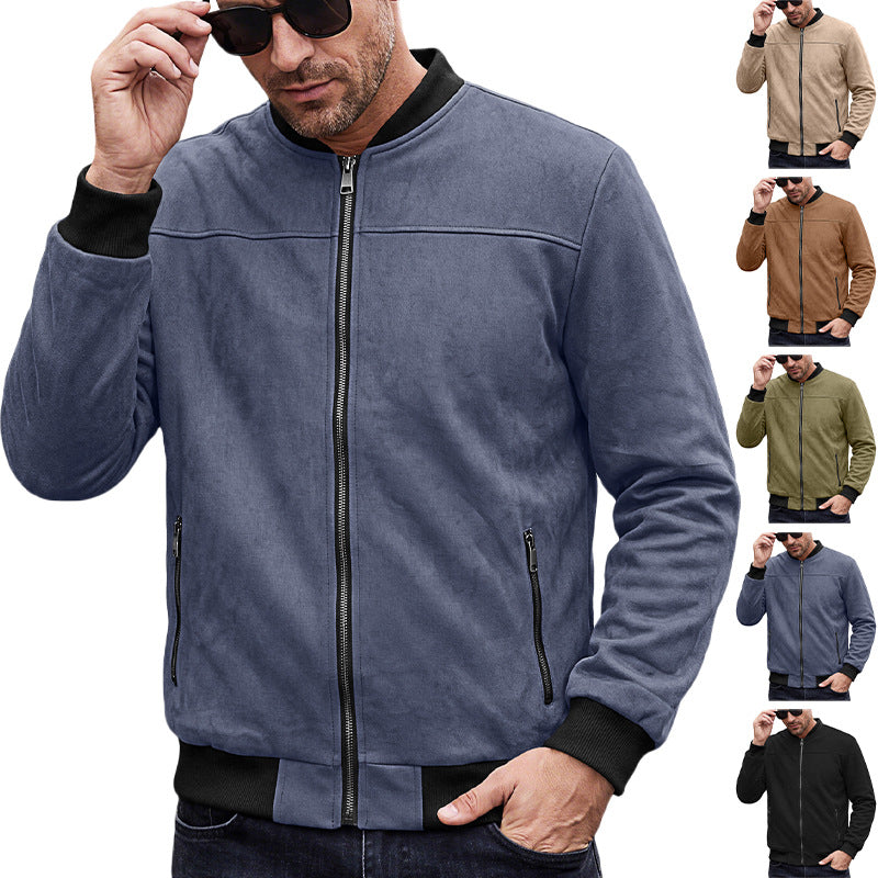 Herren Wildlederoptik Bomberjacke mit Rippenbündchen und Reißverschluss-Taschen EB
