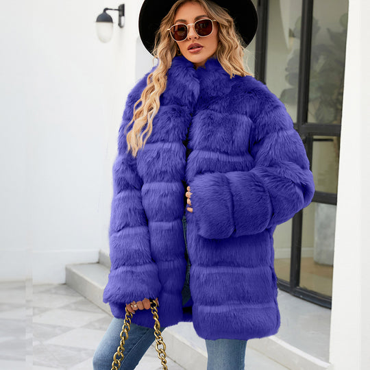 Damen Luxuriöse Kunstpelzjacke mit lockeren Ärmeln und voluminösem Schnitt EB
