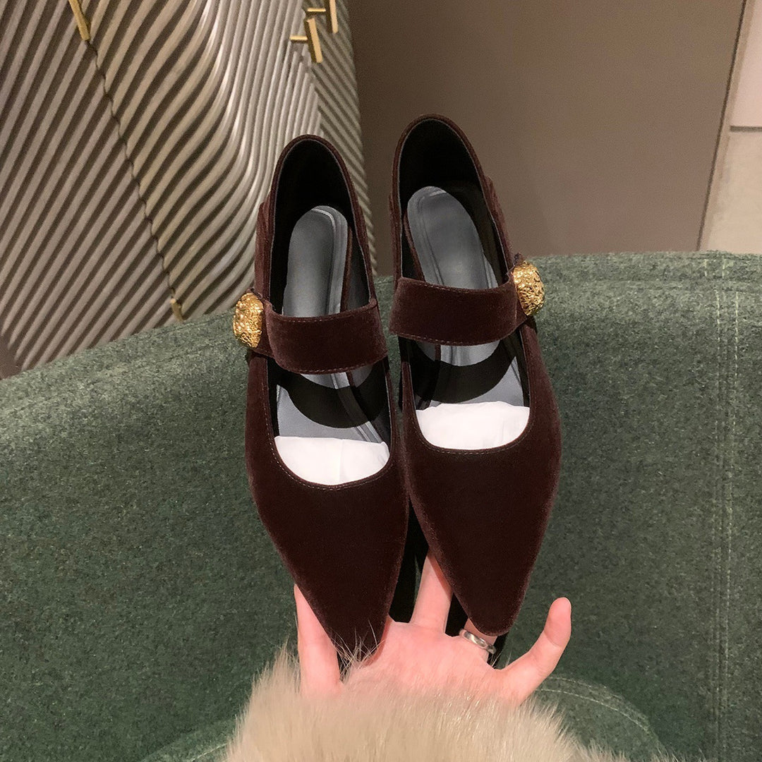 Damen Mary Jane Pumps mit elegantem Riemen und schickem Gold-Detail EB