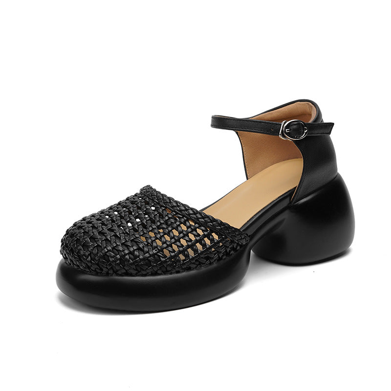 Damen Plateau-Sandaletten mit geflochtenem Design und komfortablem Ankle Strap EB
