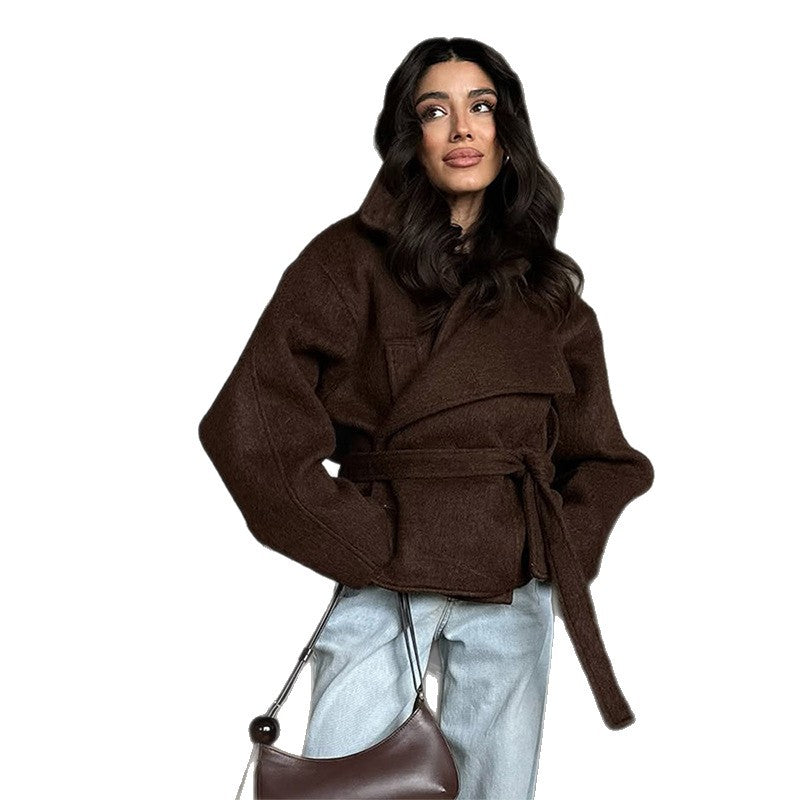 Damen Kuschelige Wolljacke mit weitem Schnitt und Taillengürtel EB