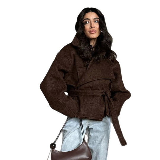 Damen Kuschelige Wolljacke mit weitem Schnitt und Taillengürtel EB