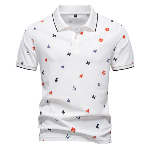 Herren nan legeres kurzärmeliges Piqué-Poloshirt mit geometrischem Allover-Print, Kentkragen und kontrastbesatz EB