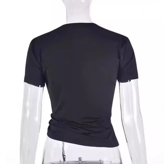 Damen figurbetontes T-Shirt mit Herzausschnitt und Raffung EB