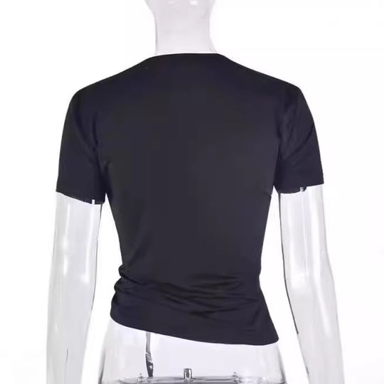 Damen figurbetontes T-Shirt mit Herzausschnitt und Raffung EB
