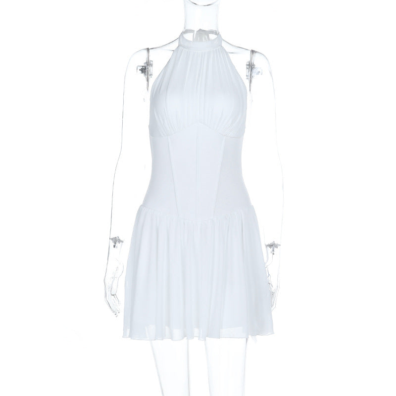 Damen verspieltes Halterkleid mit fließendem Rock EB