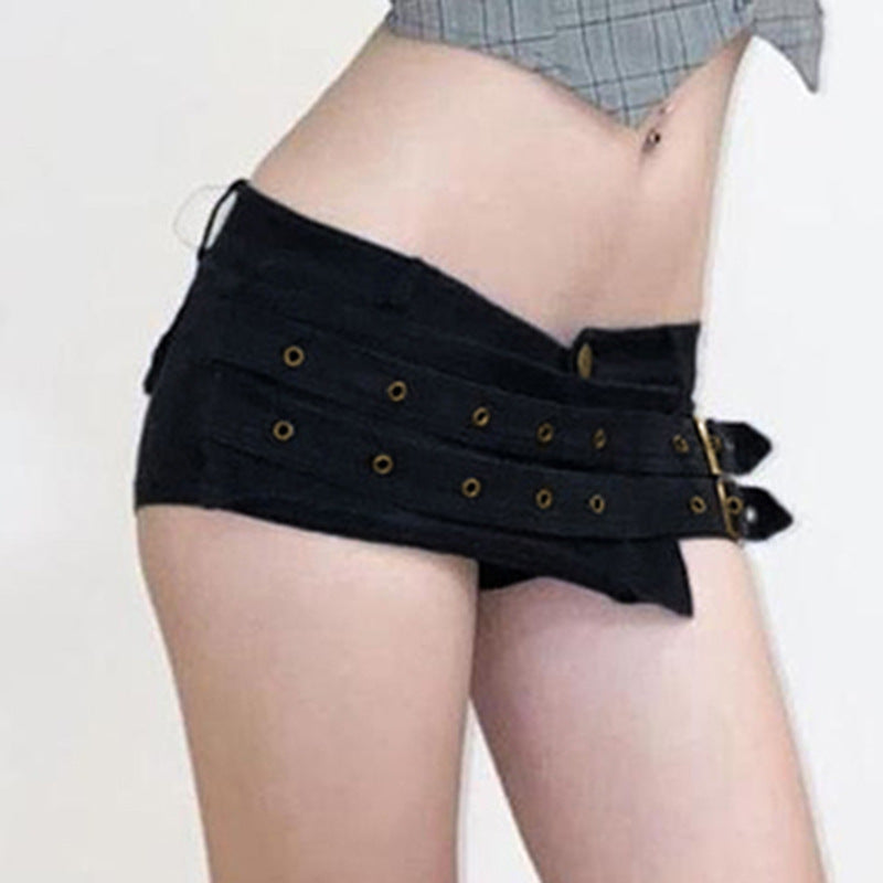 Damen Modische Shorts mit dekorativen Schnallen und Gürtelschlaufen EB