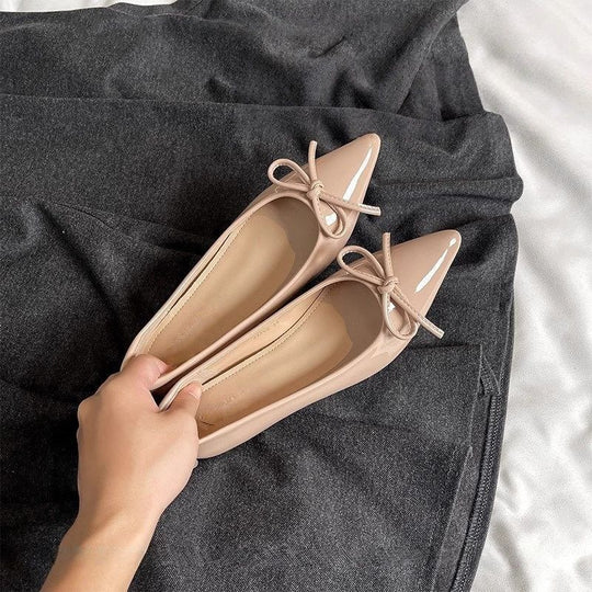 Damen elegante Ballerinas mit spitzem Design und Schleifenverzierung EB