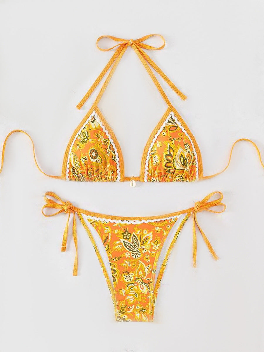 Damen Triangel-Bikini mit aufwendigem Floral-Design EB