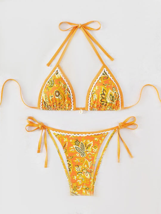 Damen Triangel-Bikini mit aufwendigem Floral-Design EB