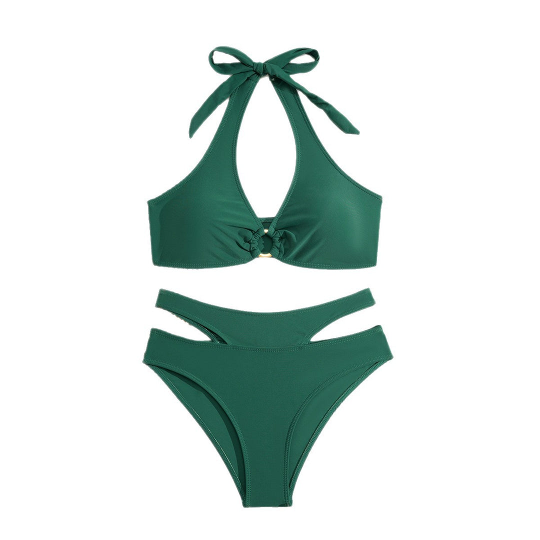 Damen Hoch geschnittenes Bikini-Set mit Knoten-Detail EB