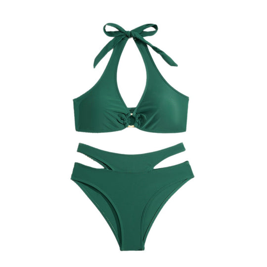 Damen Hoch geschnittenes Bikini-Set mit Knoten-Detail EB