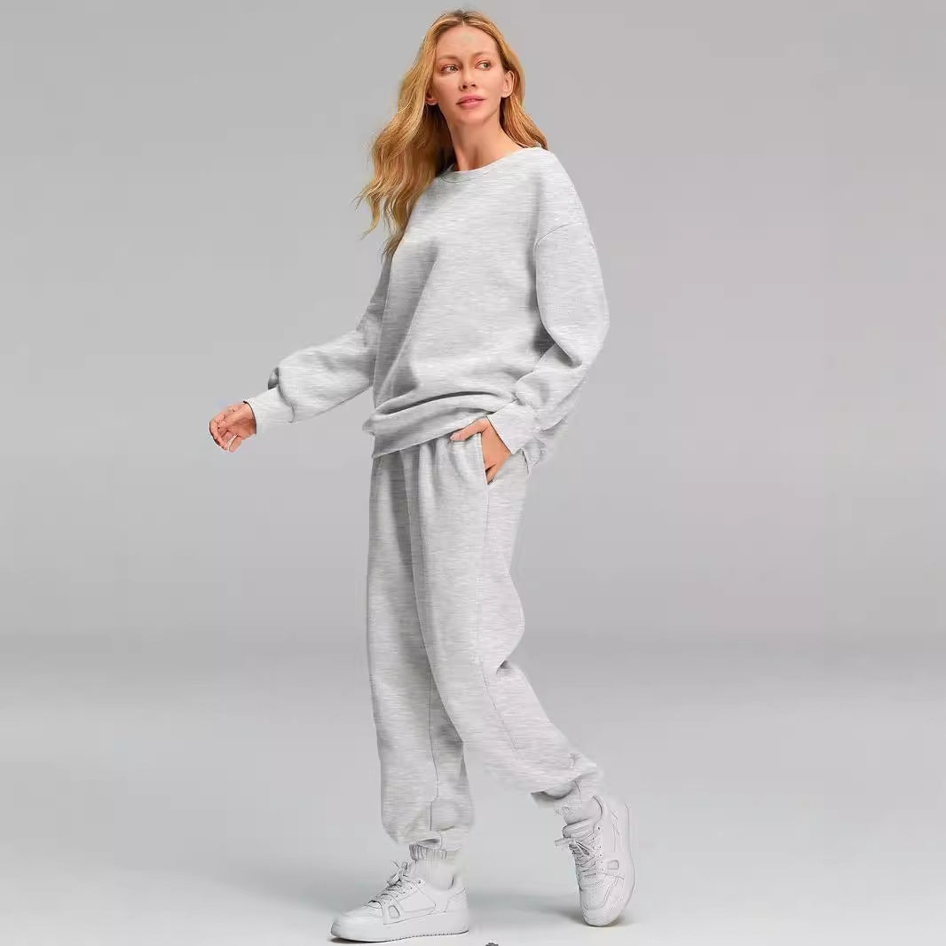Damen nan Relaxed-Loungewear-Set mit Oversize Rundhals-Sweatshirt und taillierter High-Waist Jogginghose aus French Terry EB