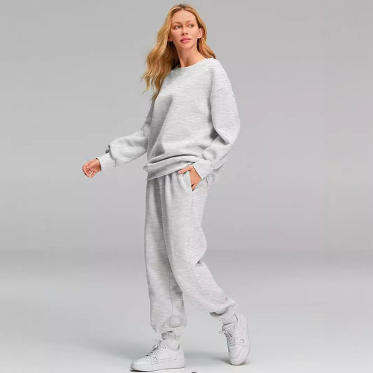 Damen nan Relaxed-Loungewear-Set mit Oversize Rundhals-Sweatshirt und taillierter High-Waist Jogginghose aus French Terry EB