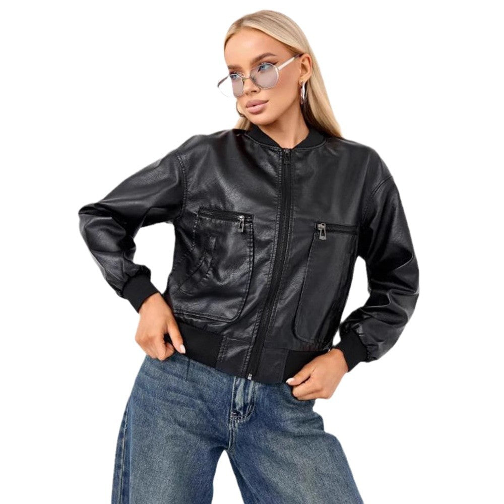 Damen modische Bikerjacke mit strukturiertem Design und praktischen Taschen EB
