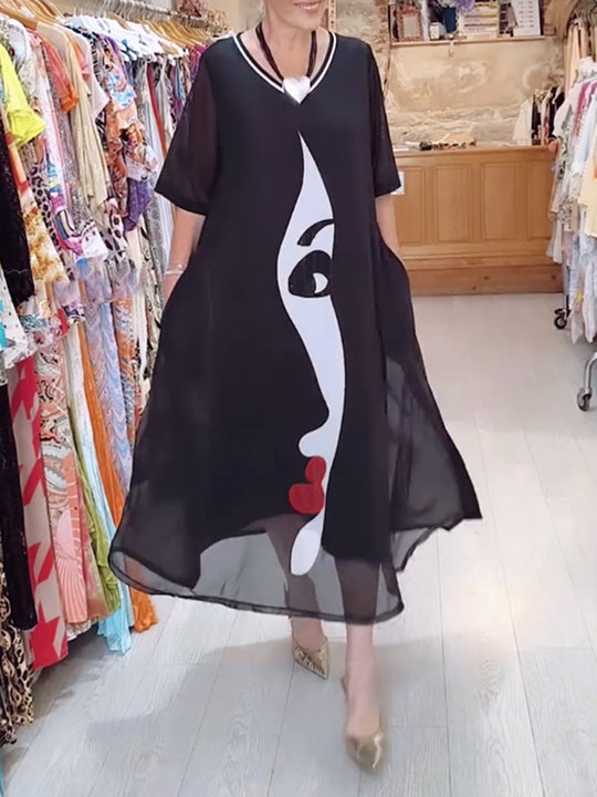 Damen Kleid mit künstlerischem Druck Heidi-Mode