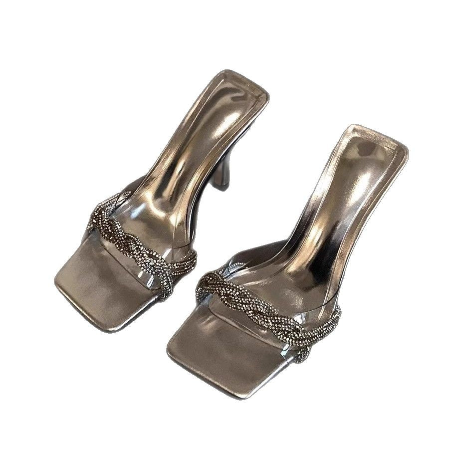 Damen elegante High Heel Sandalen mit funkelnden Strassverzierungen EB