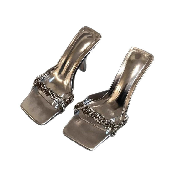 Damen elegante High Heel Sandalen mit funkelnden Strassverzierungen EB