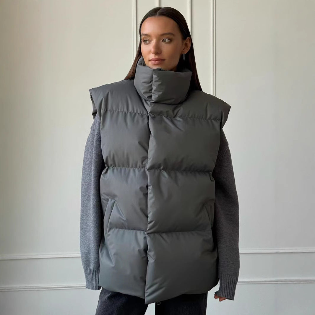 Damen Steppweste mit hohem Kragen und Taschen EB