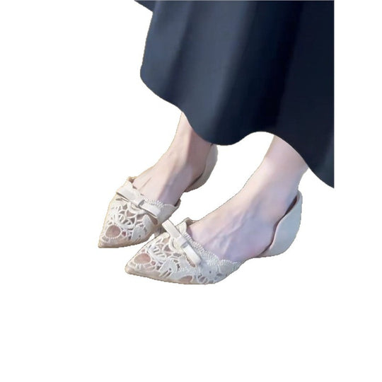 Damen Slingback Ballerinas mit durchbrochener Spitze und zierlicher Schleifenverzierung EB