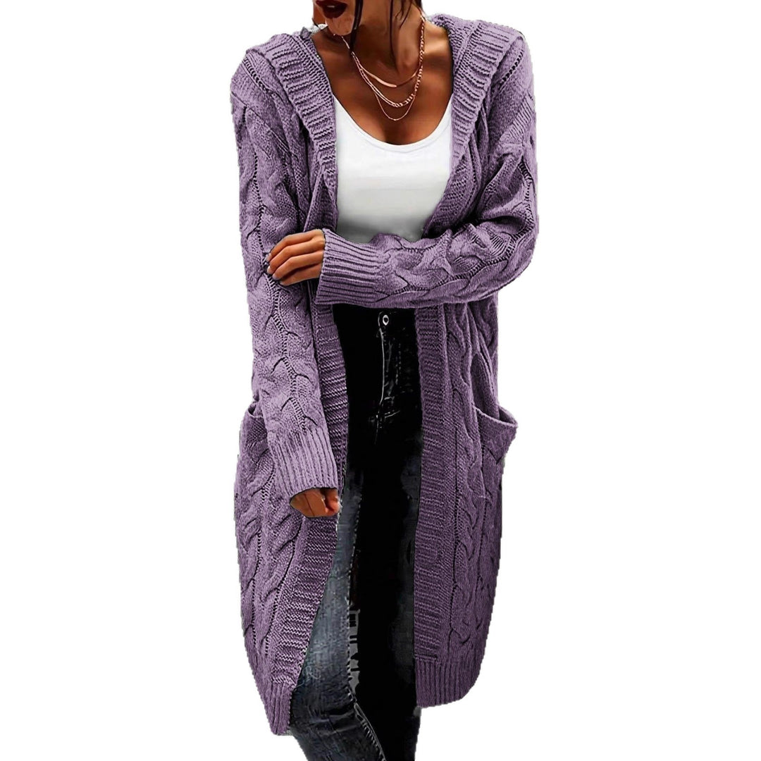 Damen Strickjacke im lässigen Langschnitt mit Zopfmuster und praktischen Taschen EB