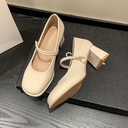 Damen elegante Mary Jane Schuhe mit Riemchen und blockiertem Absatz EB
