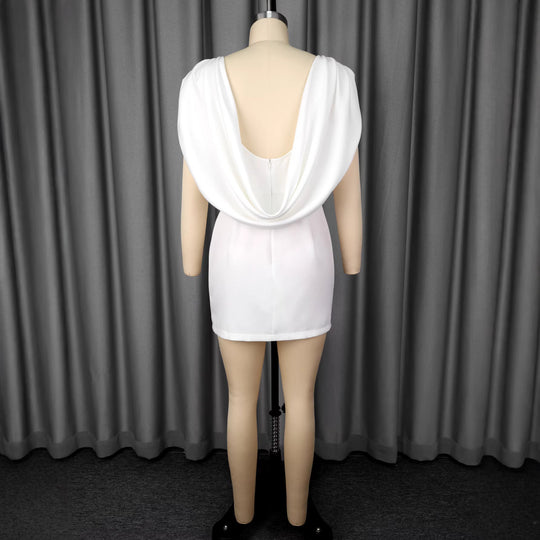 Damen Elegantes Minikleid mit drapiertem Schalkragen EB