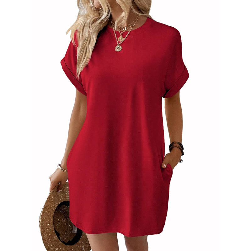 Damen Lockeres T-Shirt-Kleid mit praktischen Taschen und lässigem Design EB