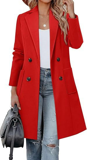 Damen Doppelreihiger Longblazer-Mantel mit aufgesetzten Taschen und taillierter Silhouette EB