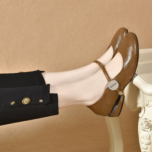 Damen elegante Mary Jane Ballerinas mit herausnehmbarem Fußbett und komfortablem Blockabsatz EB