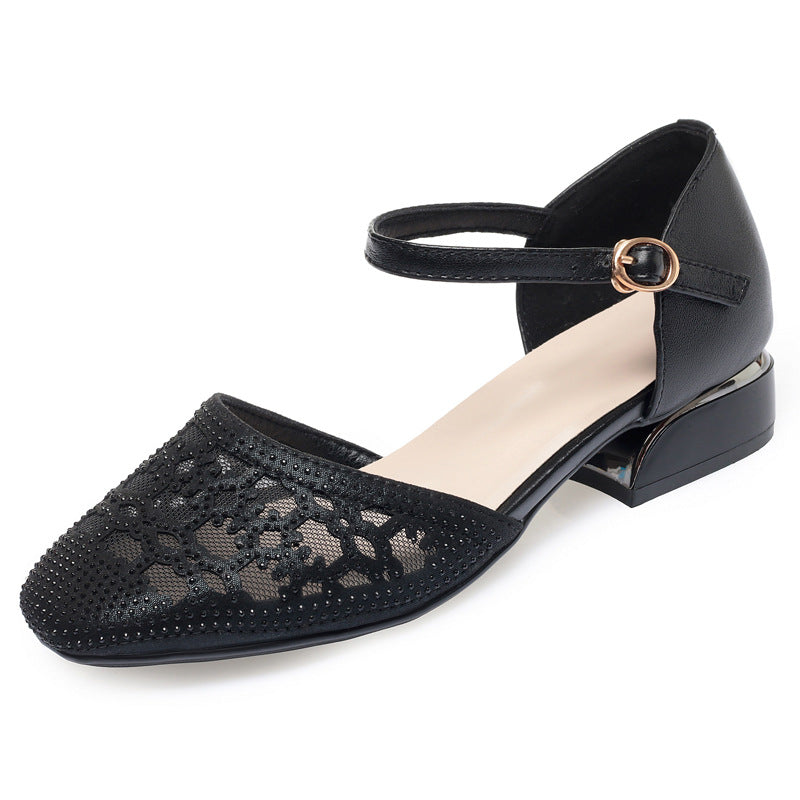 Damen Elegante Riemchen-Ballerinas mit glitzerndem Schmuckdetail und verstellbarem Riemen EB