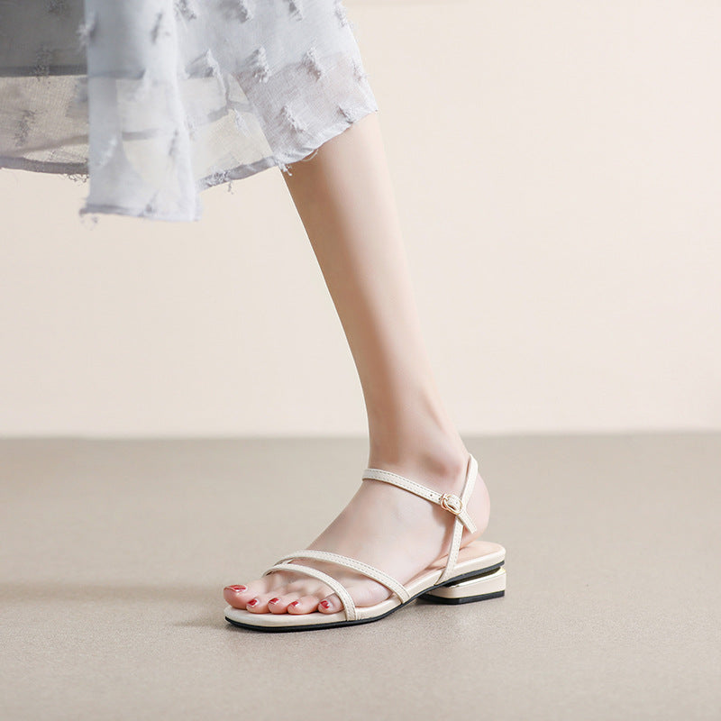 Damen Elegante Fußbett-Sandalen mit dünnen Riemen und modischem Blockabsatz EB