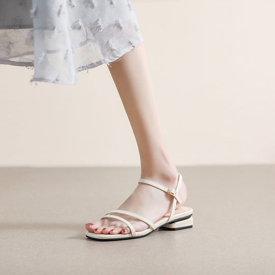 Damen Elegante Fußbett-Sandalen mit dünnen Riemen und modischem Blockabsatz EB