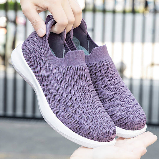 Damen Bequeme Slip-On Sneakers aus atmungsaktivem Strickmaterial EB