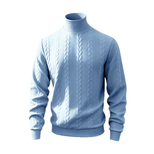 Herren nan feiner Zopfmuster-Rollkragenpullover mit schmaler Passform, geripptem Kragen und elastischen Bündchen EB