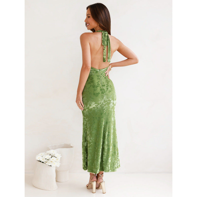 Damen elegantes Maxikleid mit tiefem V-Ausschnitt und transparentem Design EB