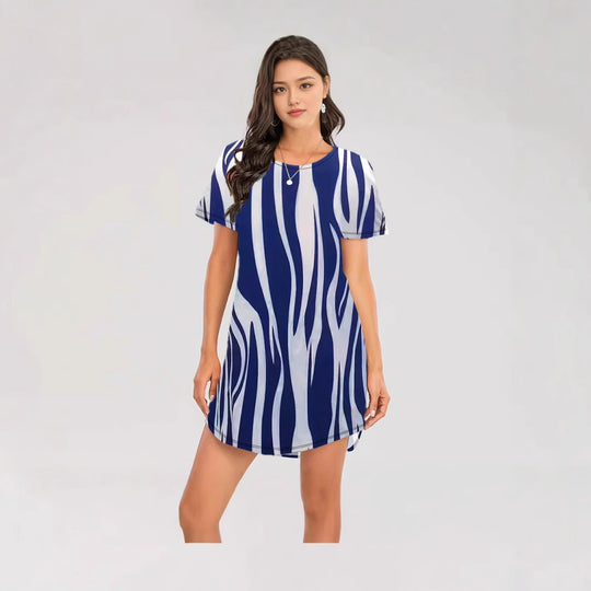 Damen Kurzarm Kleid mit auffälligem Streifenmuster und bequemem Schnitt EB