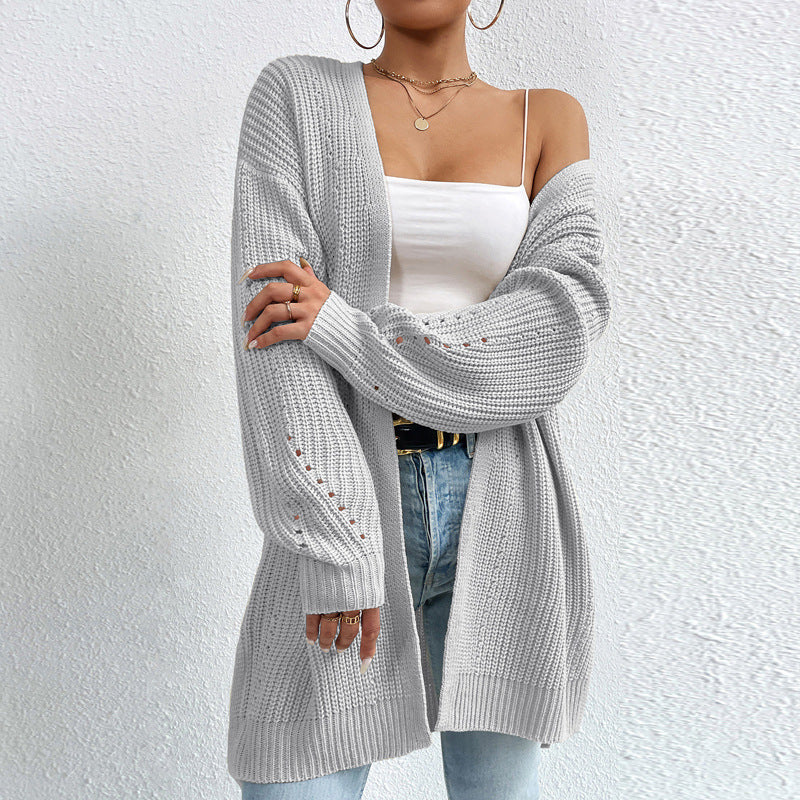 Damen Strickjacke mit luftiger Häkelstruktur und weitem Schnitt EB