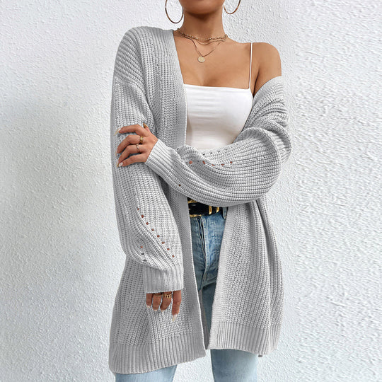 Damen Strickjacke mit luftiger Häkelstruktur und weitem Schnitt EB