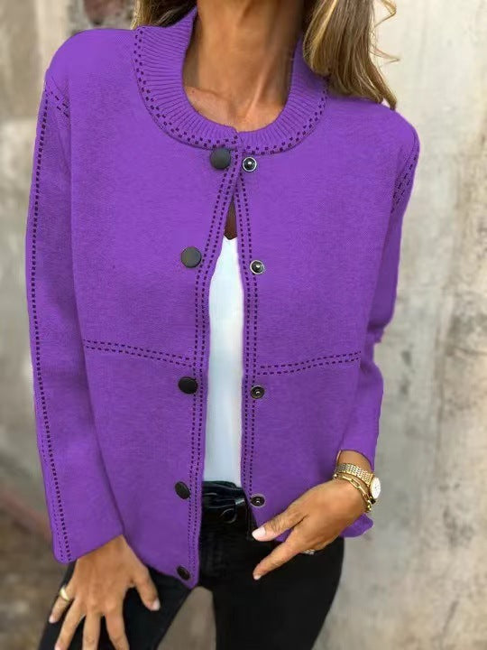 Damen Lockere Strickjacke mit Knöpfen und dekorativen Nähten EB