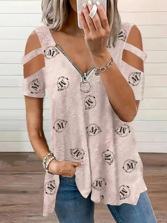 Damen modisches T-Shirt mit Reißverschluss EB