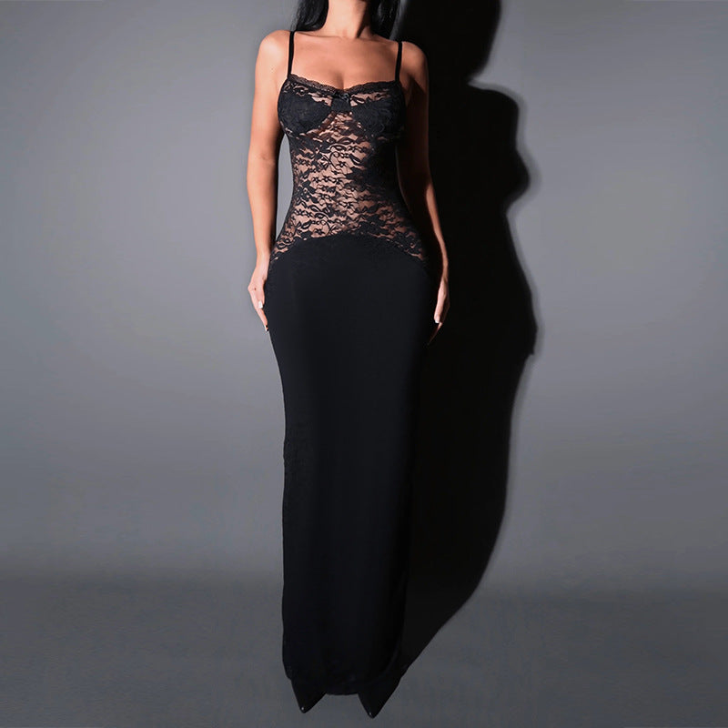 Damen elegantes Spitzenkleid mit figurbetontem Unterteil und verführerischem Oberteil EB