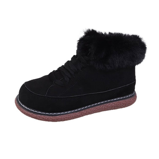 Damen  gefütterte Schnür-Boots mit Kunstfellkragen und rutschfester Plateau-Sohle EB