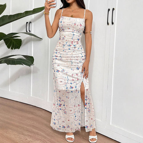 Damen Maxikleid mit zarten Rüschendetails und floralem Muster EB