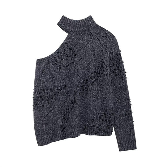 Damen Modischer Oversized Pullover mit asymmetrischem Kragen und strukturiertem Strick EB
