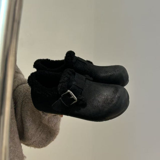 Damen Kuschelige Clogs mit weichem Kunstfell und modischem Schnallen-Design EB