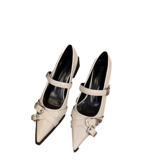 Damen elegante Mary Jane Pumps mit modischer Schnalle und bequemer Blockabsatz EB