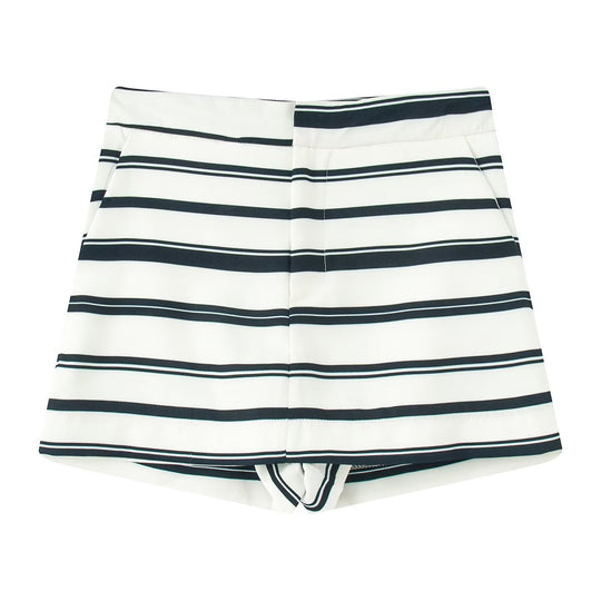Damen gestreiftes Blazer- und Shorts-Set mit eleganten Knopfdetails EB